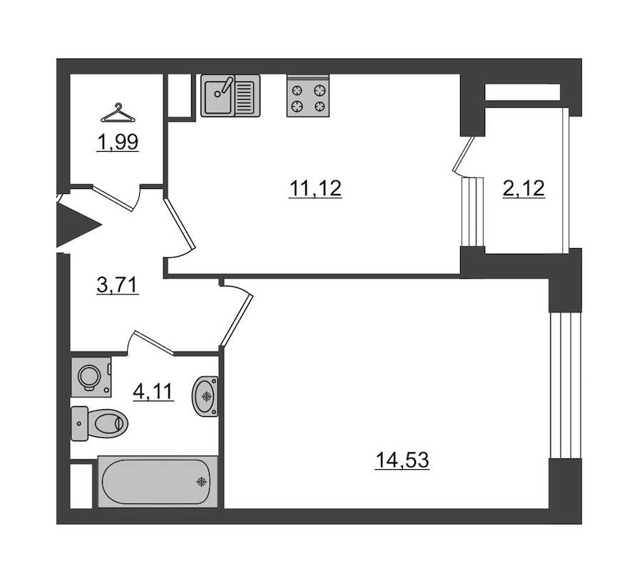 Однокомнатная квартира в : площадь 36.52 м2 , этаж: 2 – купить в Санкт-Петербурге